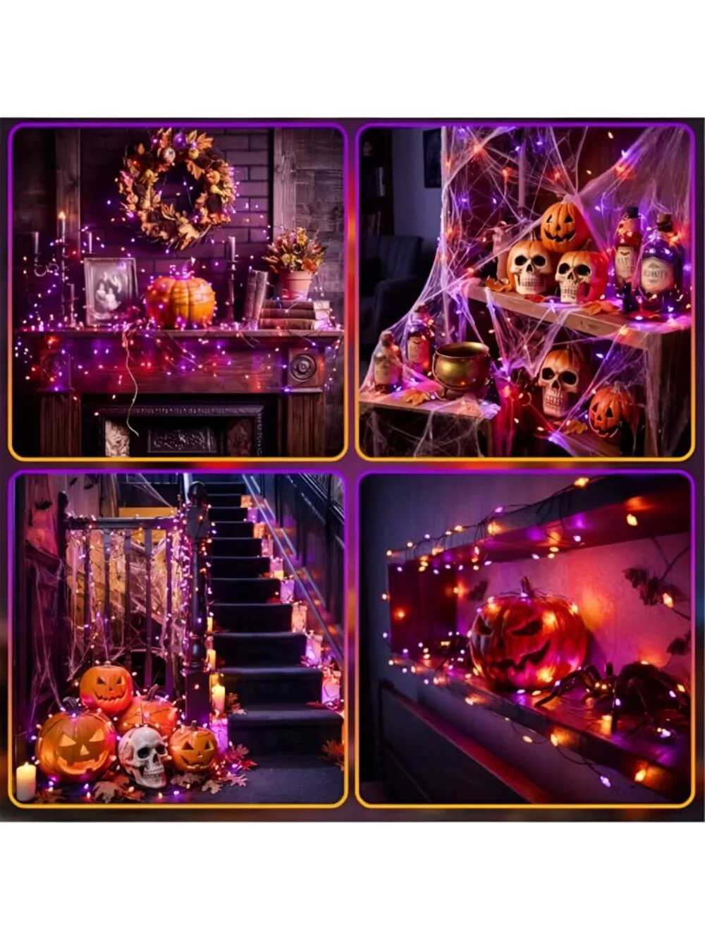 16FT 50 LED 1 Pack Fairy Lights+2 Pack Orange Purple Halloween Lights for Tree